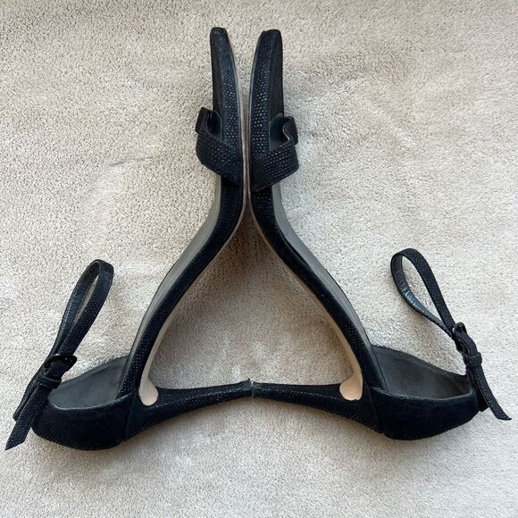 Stuart Weitzman Black Goose Bump Leather Nudist Strappy Heeled Sandals 8.5 M - Picture 3 of 16